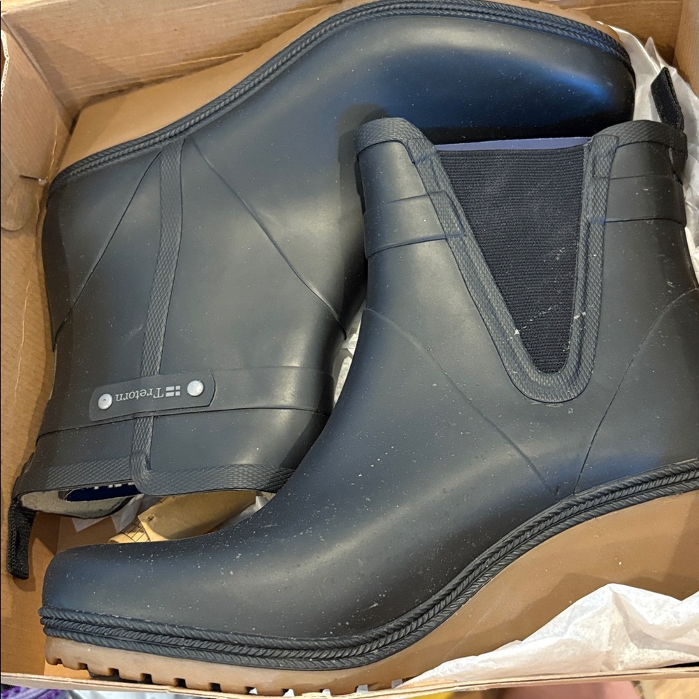 Tretorn Rain Boots Black Rubber Wedge Heel Women’s Size 11